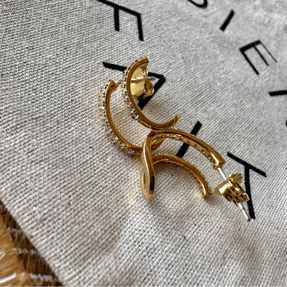 NWT! | MADEWELL Demi-Fine Pavé Double Hoop Earrings, 14k Gold - Picture 8 of 15